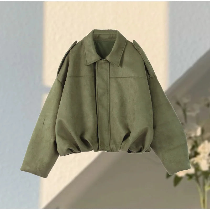 Solid Color Lapel Long Sleeves Jacket Woman Waist Cinching Loose Straight Shorts Female Sets Baggy Casual Street Women's Suit