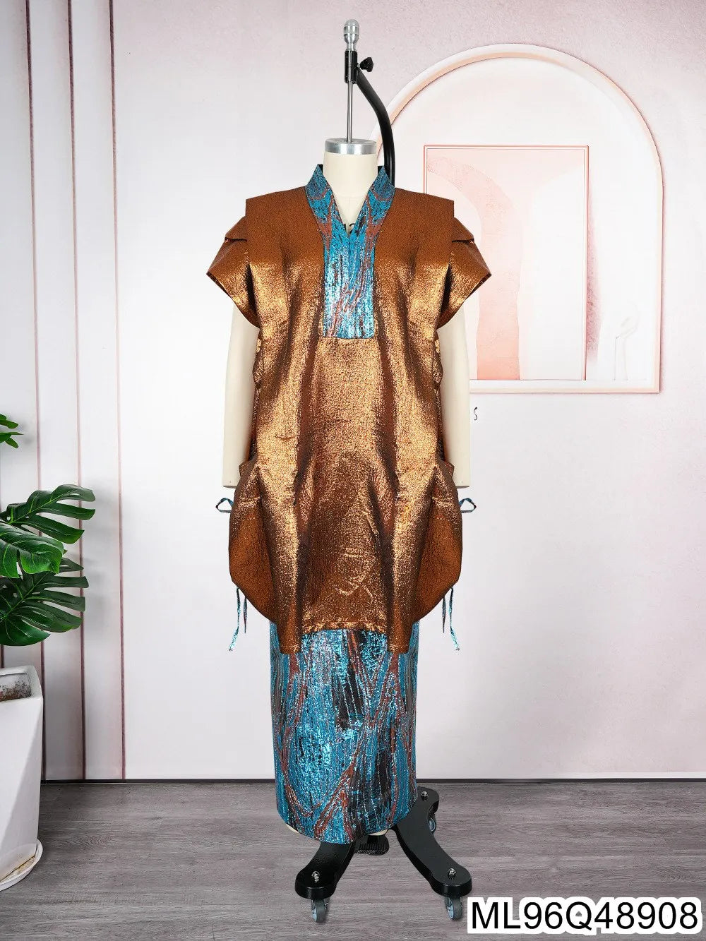 2025 New African Women's Fashion Robe and Skirt Set, Printed Plus-size Two-piece Dress ML96Q48907
