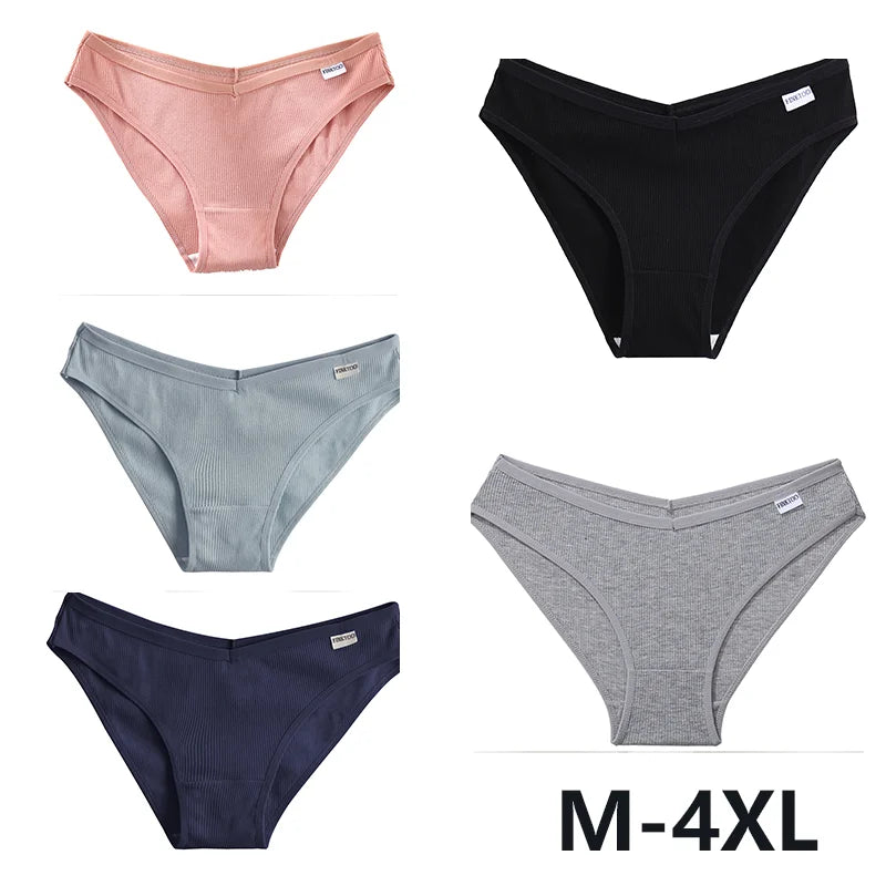 5PCS Women Cotton M-4XL Panties Briefs Female Sexy V Wasit Underwear Ladies Underpants Pantys Girls Plus Size Intimates Lingerie