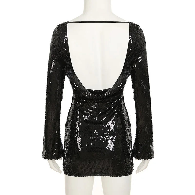 Hotties Sexy Nightclub Style Sequined Big Backless Sexy Butt-covering Short Skirt Pure Lust Sexy Woman Style Dress