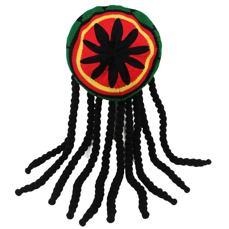 Unisex Synthetic Wig Knit Braid Hat Jamaican Bob Rasta Beanie Cap Dreadlocks Wig Bob Marley Caribbean Hip Hop Cosplay Headwear
