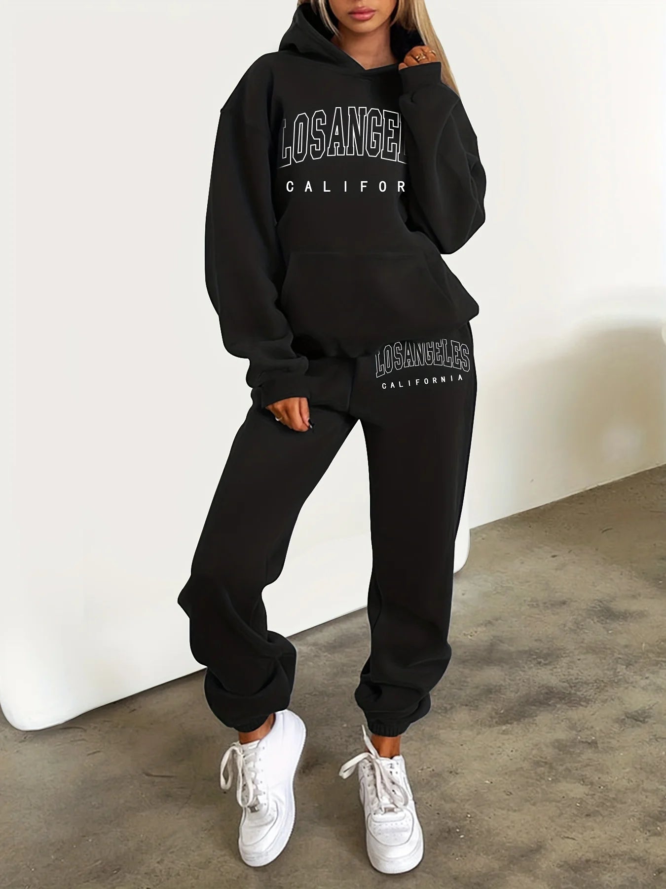 Women's Hoodie+Sweatpants Set Hip Hop Street Casual Los Angeles California Printed Loose Sweatshirt Autumn Fleece Warm Clothing