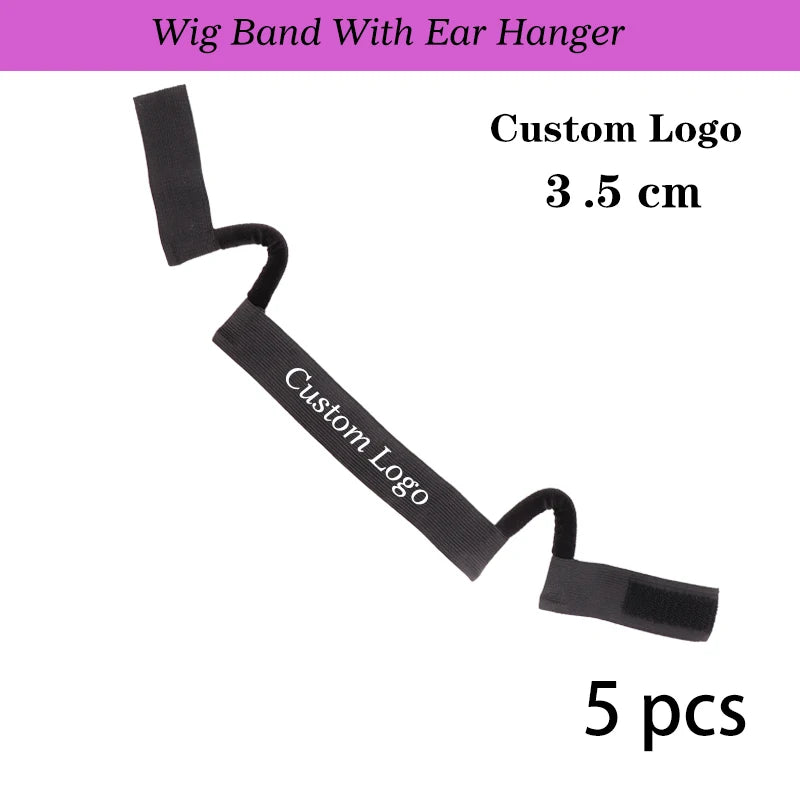 Custom Logo Lace Band With Ear Hanger For Wig Install 5PC 10PC Black Wig Bands To Melt Lace Edge Band With Cut-Outs Ear Not Hurt