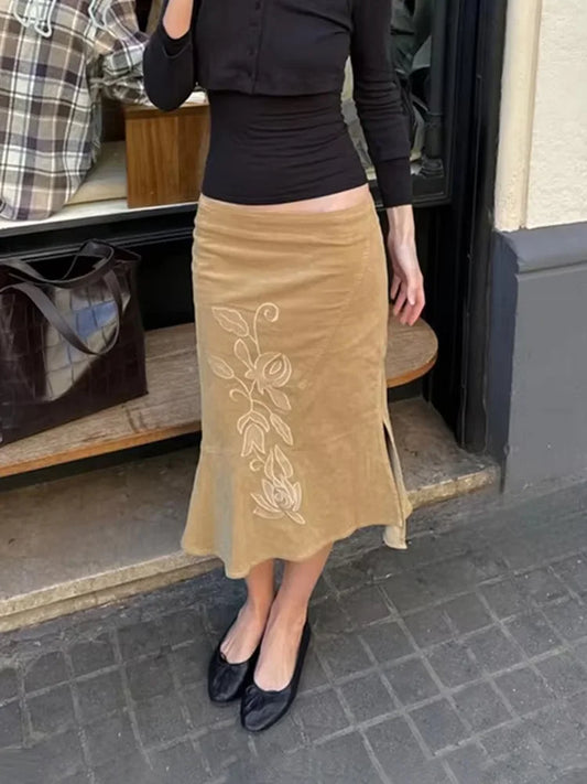 Tossy Summer Vintage Printed Long Skirt Female High Waist Commute Side Split Elegant Contrast Clothes Women's Slim Maxi Skirt
