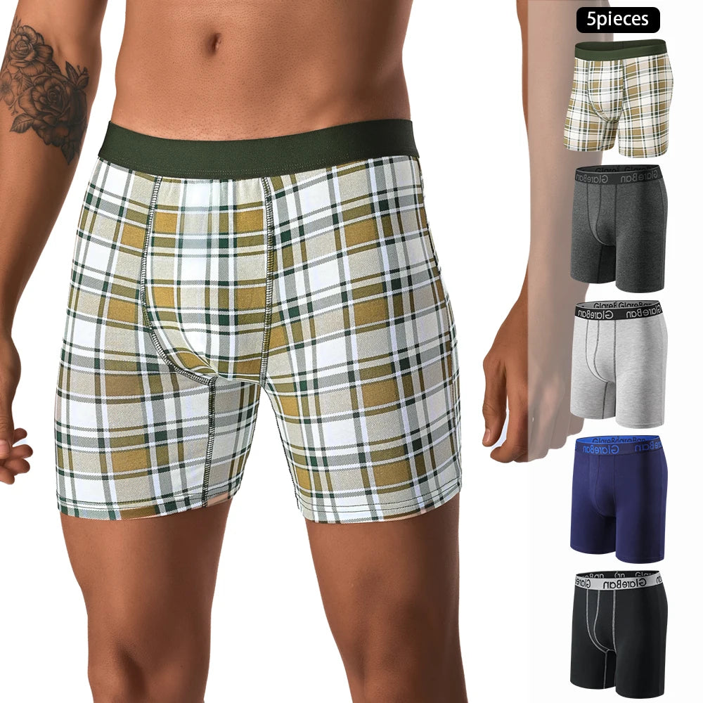 5pcs Set Mid-Long Cotton Brand Boxer Shorts for Men Underwear Breathable Male Underpants Briefs Boxershorts Slips Soft Panties