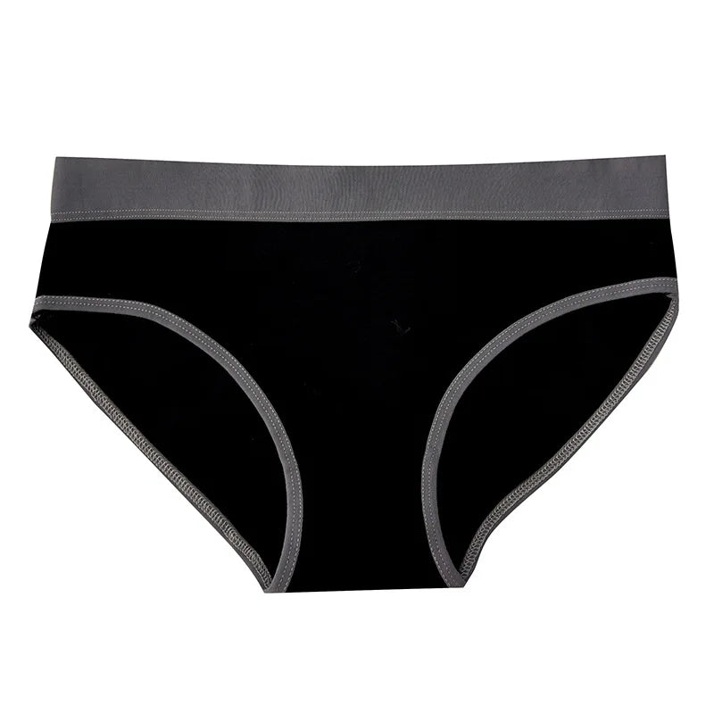 5Pcs/Set Sport Cotton Panties Women Middle Waist Briefs Girls Solid Color Underwear Breathable Underpants Color Blocked Triangle