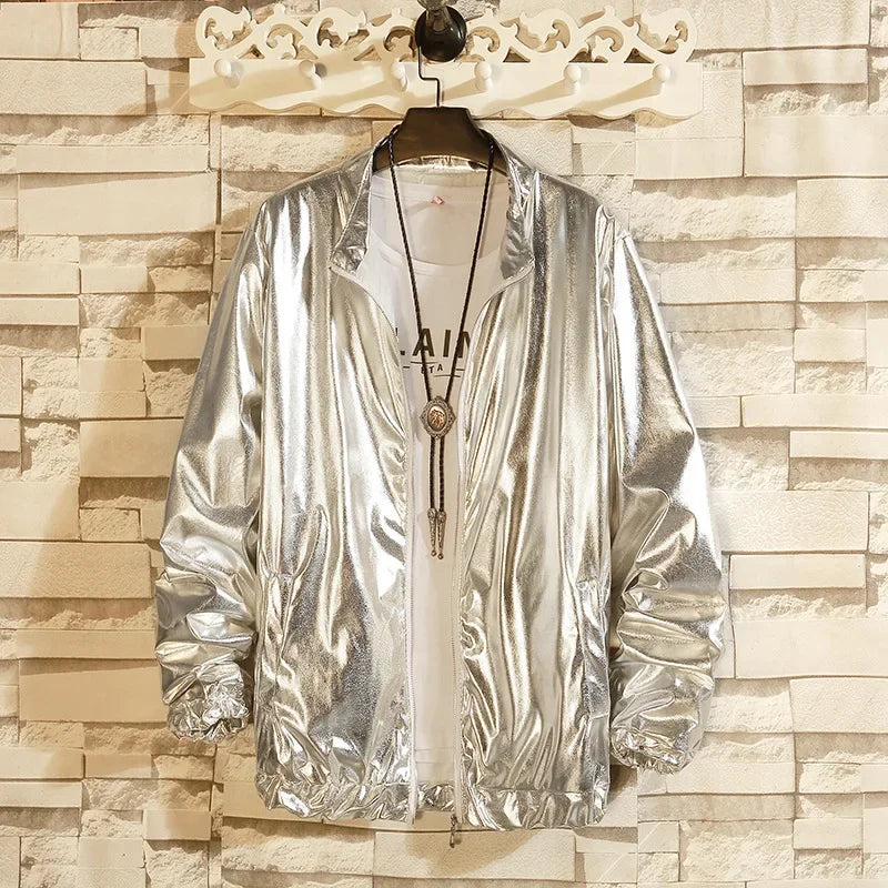 Men's Sets Shiny Metallic Suits Adult Disco 2 Piece Outfit Jacket Pants Halloween Dress Up Nightclub Stage Party Jackets Costume