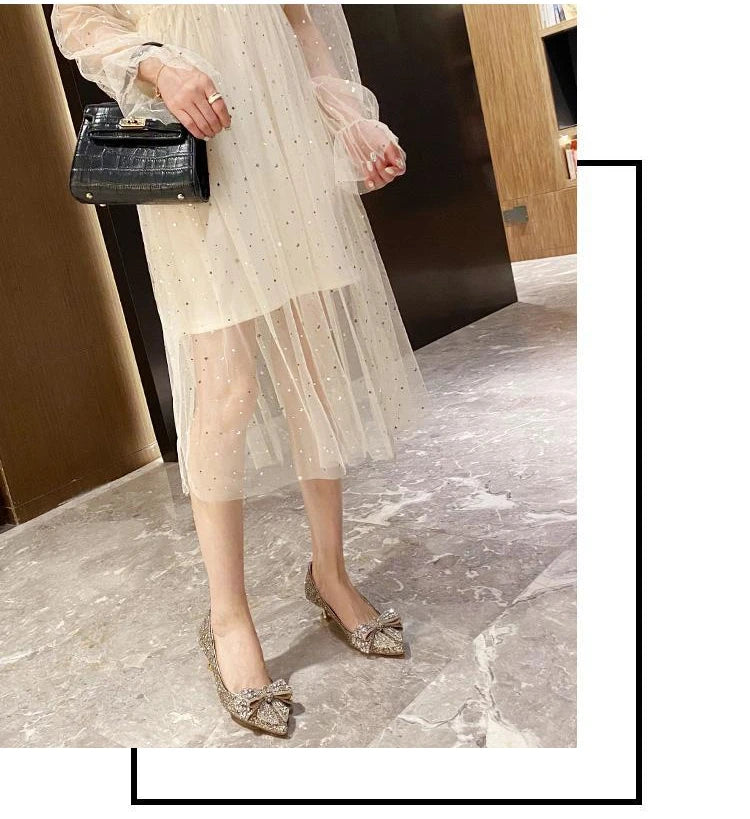 Women's Summer Footwear Stilito Rhinestone Shoes for Woman 2025 with Wedding Bride Genuine Mark Chic and Elegant A Comfortable E