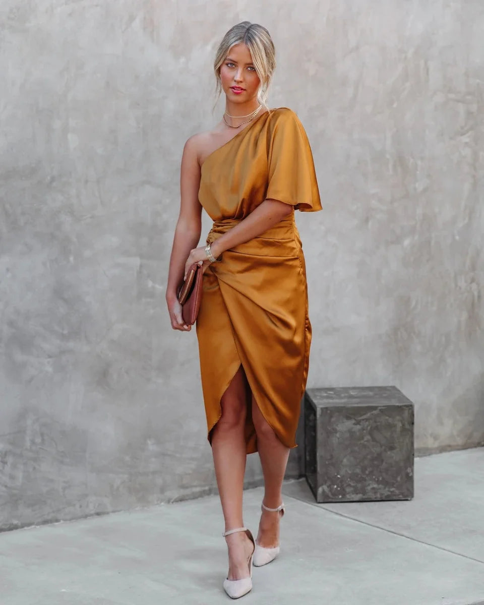 Elegant Dresses for Women 2026 Black Sexy Unilateral Sleeve Dresses for Prom  Fashion Irregular Solid Color Women's Summer Dress