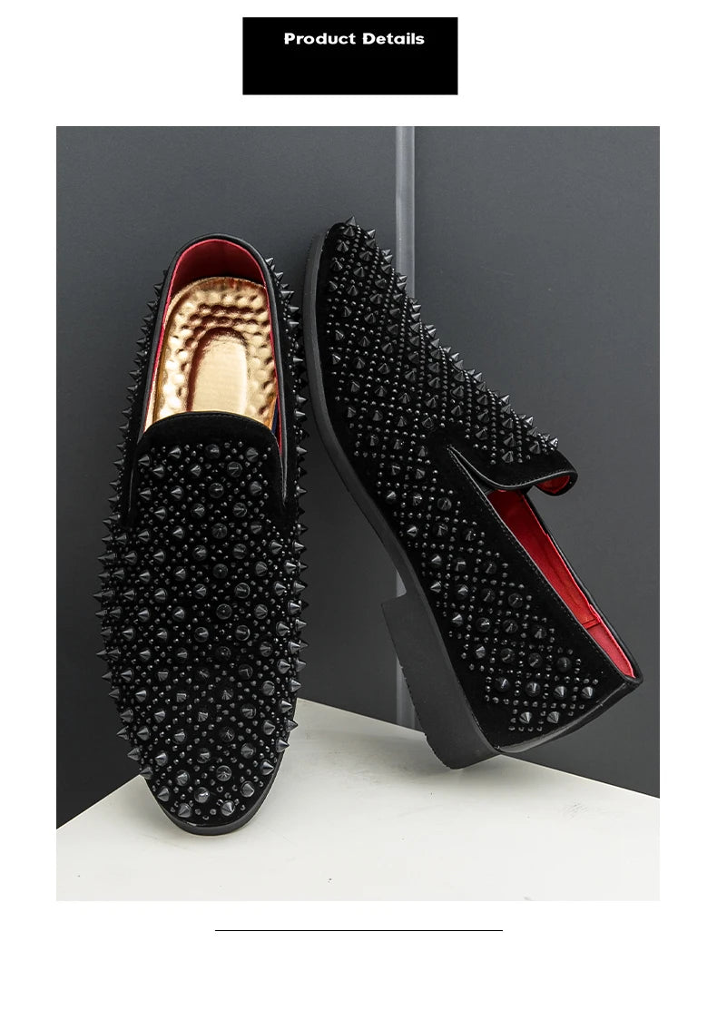 Men's Fashion Suede Leather Rivet Loafers Mens Casual Printed Moccasins Oxfords Wedding Shoes Man Party Driving Flats EU size 47