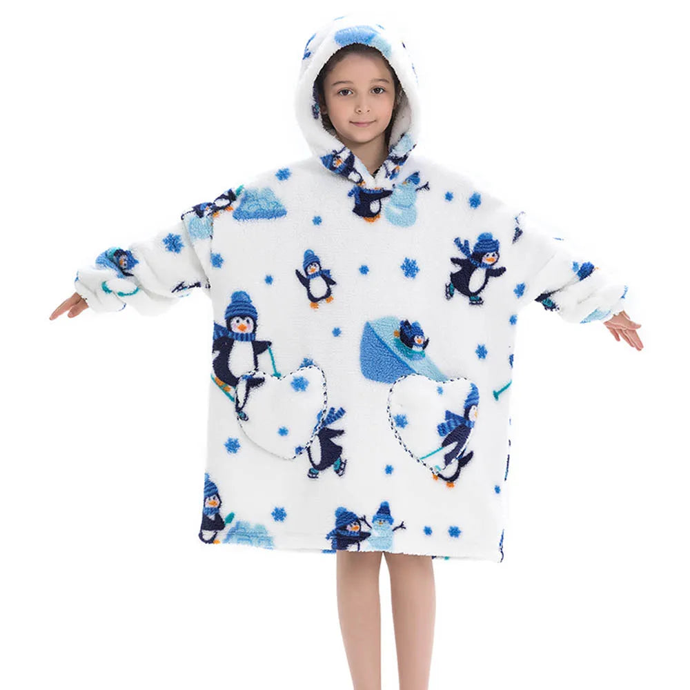 Girls Winter Clothes Flannel Thick Hoodies Super Warm Children's Sweaters Kids Hooded Loose Clothing Homewear Wearable Blankets