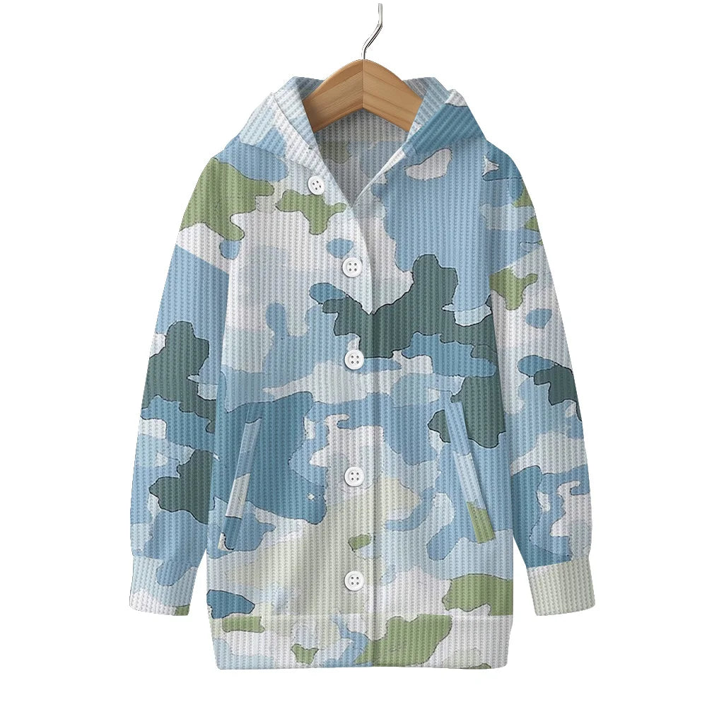 Trendy Camouflage Hooded Cardigan Coats Soft Button-Up Front All-Season Comfort for Outdoor & Indoor Wear Durable Casual Style