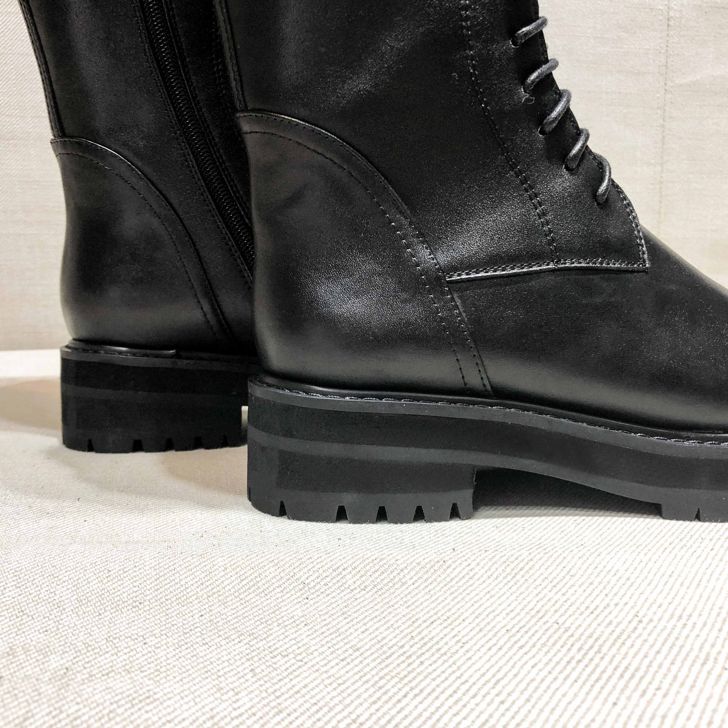 Krazing Pot Big Size Genuine Leather Lace Up Med Heels Round Toe Punk Superstar Riding Boots Buckle Fastener Over-the-knee Boots