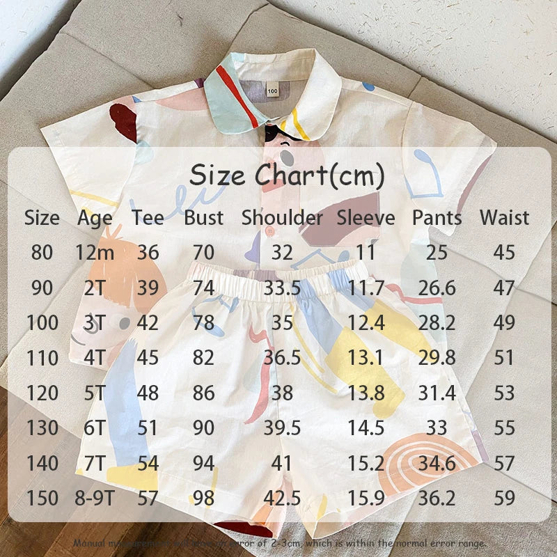 Loose Fit Summer Kids Clothes Set Girls Cute Graffiti Dress Boys Short Sleeved Shirt Children Thin Brother Sisters Outwear Suit