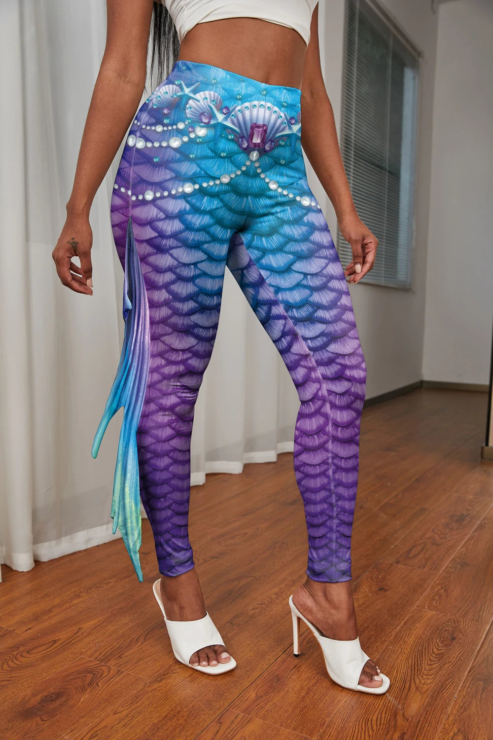 Mermaid Print Women's Pants Colour Fish Scales Yoga Leggings 3D Printed Women's Bottoms Fashion Women Trousers Workout Fitness