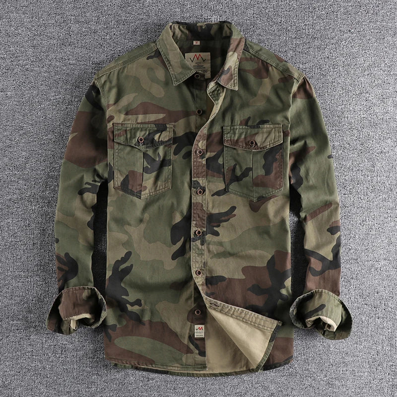 [24hour Fast Shipping] Men Camouflage Cargo Shirts High Quality Durable Outdoor Hiking Sport Daily American Style Casual Camicia