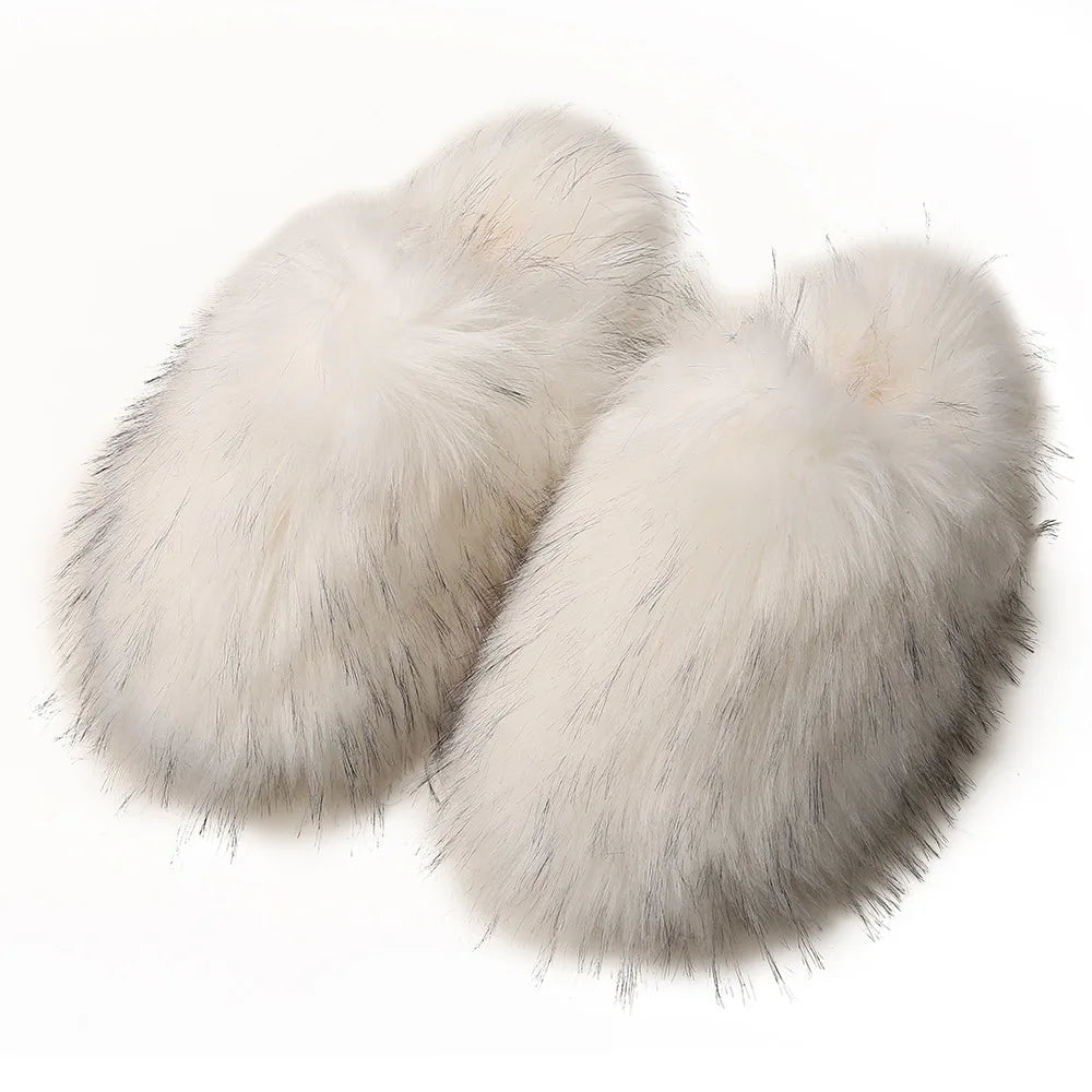 Ladies Winter High Quality Fox Fur Slippers Women Warm Fur Slides Girls Luxury Furry Slippers Soft Comfortable Home Cotton Shoes