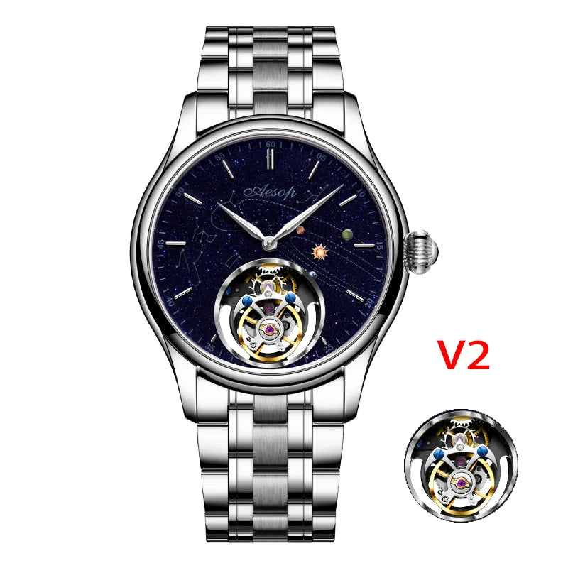 AESOP Flying Tourbillon Skeleton Mechanical Luxury Watches Waterproof Wristwatches Watch Brand For Men Movement Sapphire 2023