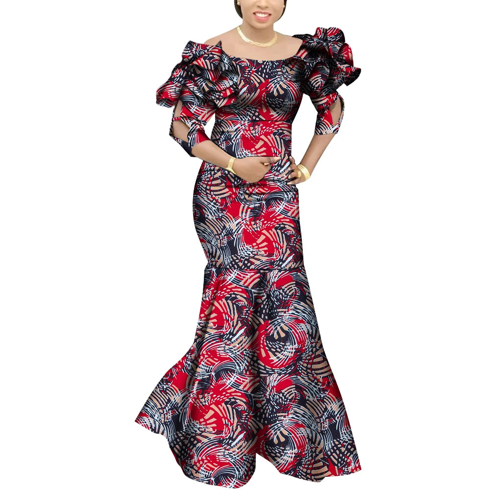 Fashion Robe Africaine Femme Elegant Maxi Long Dresses African Ankara Print Mermaid Dresses Dashiki Evening Gowns Wy9482