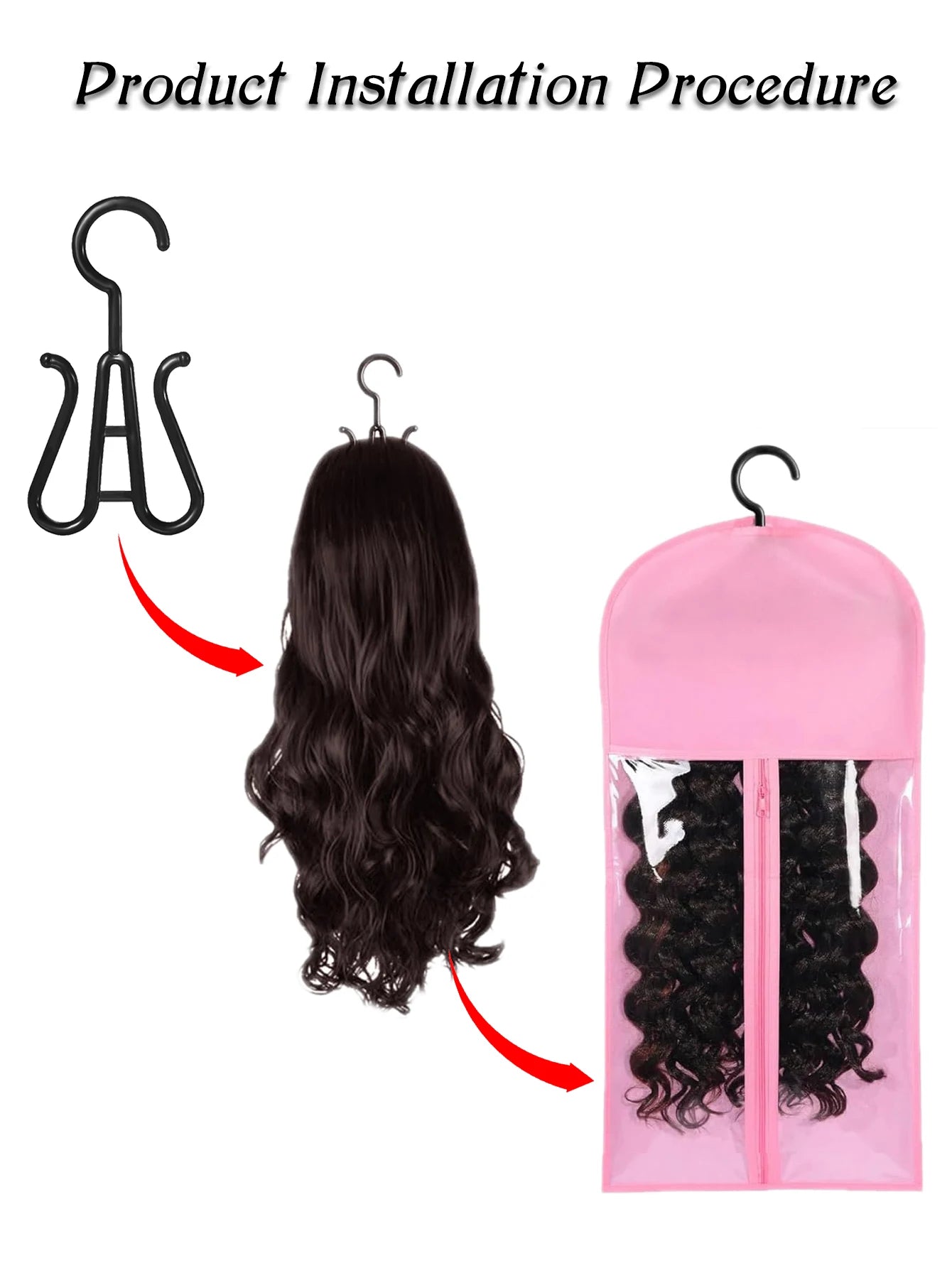 3Set Wig Storage Bag With Hanger Hair Bags With Plastic Hanger For Virgin Hair Black Wig Organizer Hangers For Multiple Wigs New
