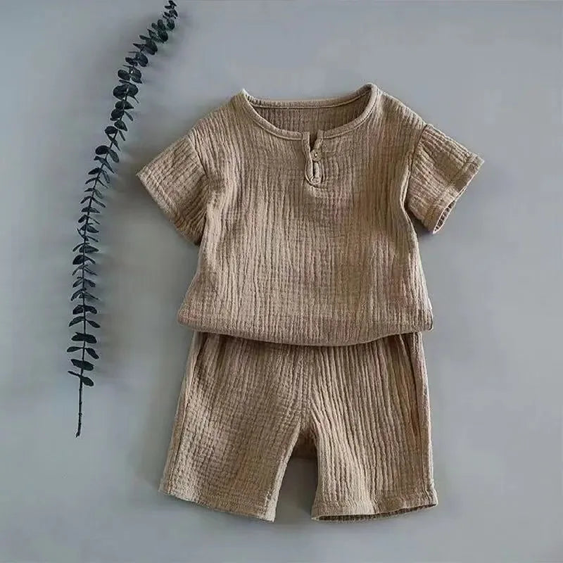 Summer Children's Clothing Set Cotton Linen Sports Baby Girl Boy 2-Piece T-shirt Shorts Outfit for Kids Aged 1-6 Years