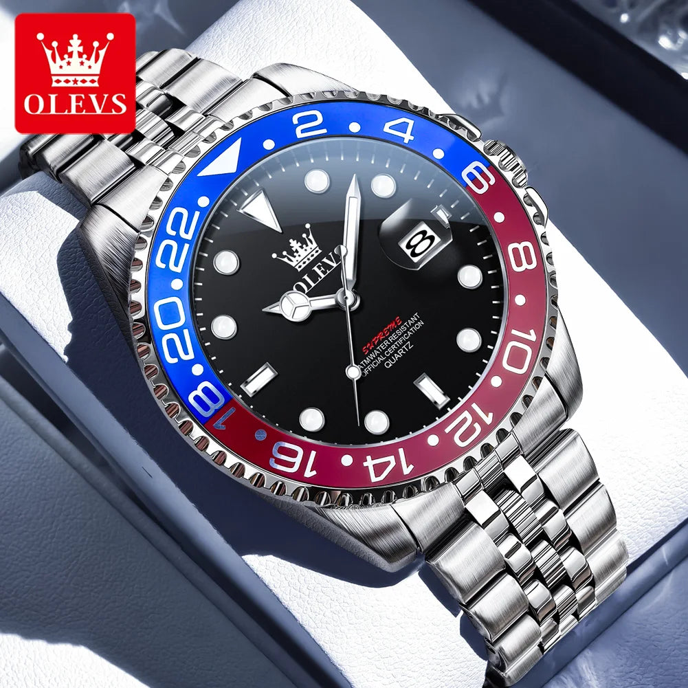 OLEVS 5657 Original Men's Watches Luxury Top Brand Diving Series Stainless Steel Waterproof Luminous Calendar Men's Wristwatches