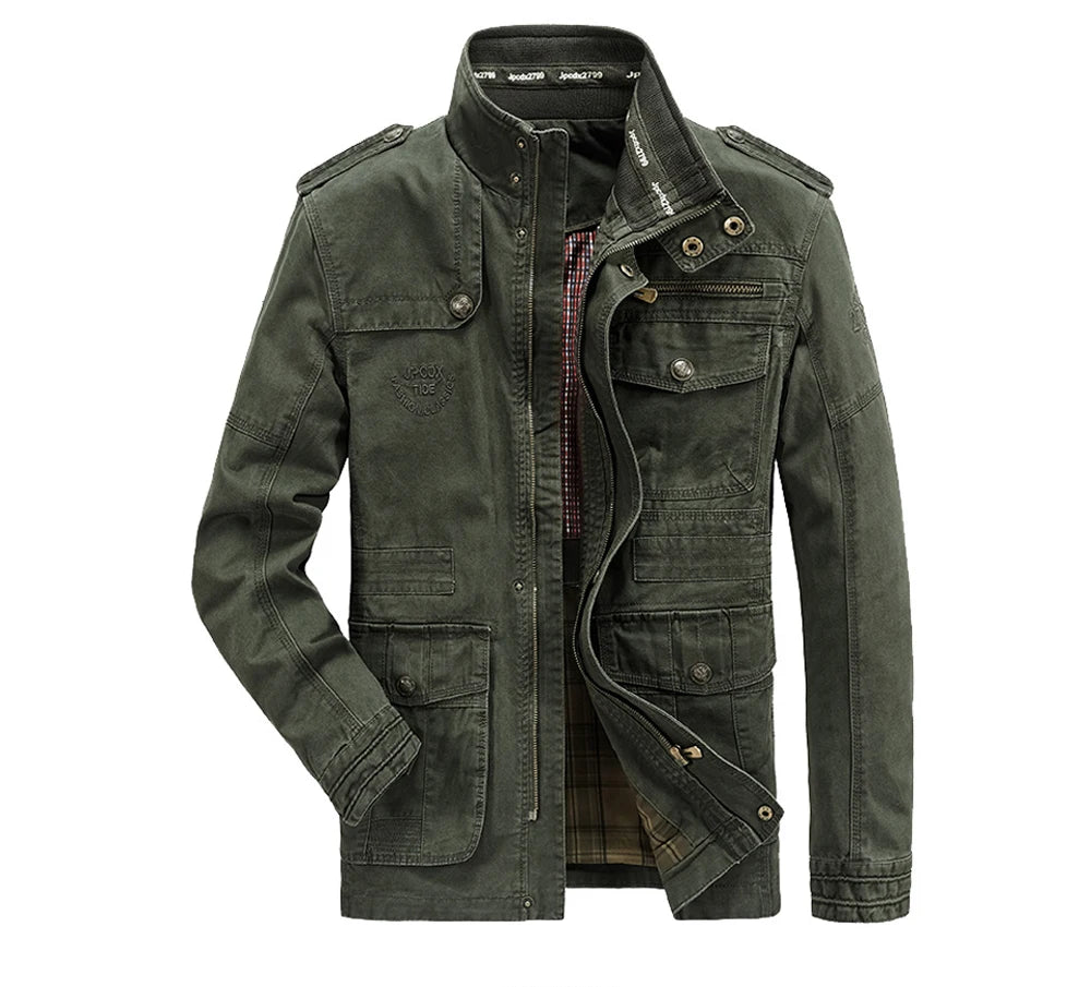 Autumn Men's Military Jacket Casual Man Stand Collar Cotton Business Coats Men Multi-pocket Windbreaker Jackets Clothing 7XL