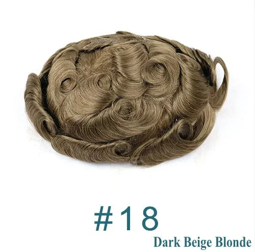 80%Density Natural Hairline 0.02mm Ultra Thin Skin Invisible Mens Toupee Brown Blonde Grey Human Hair Capillary Prosthesi System