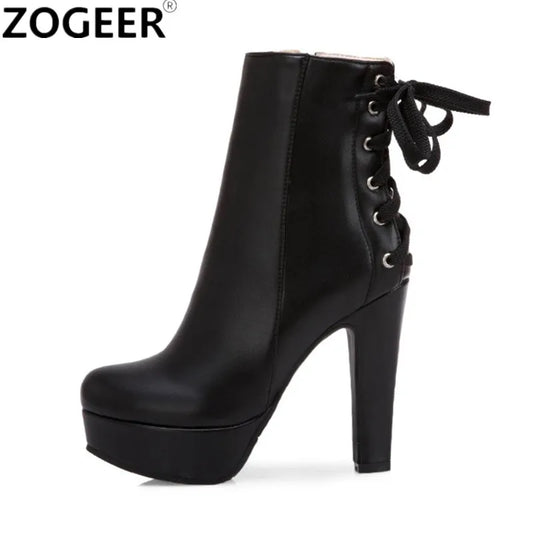 Fashion Ankle Boots Women Platform High Heels Short Boot Lace-up Black White Yellow Party Winter Shoes Lady Large Size 50 45