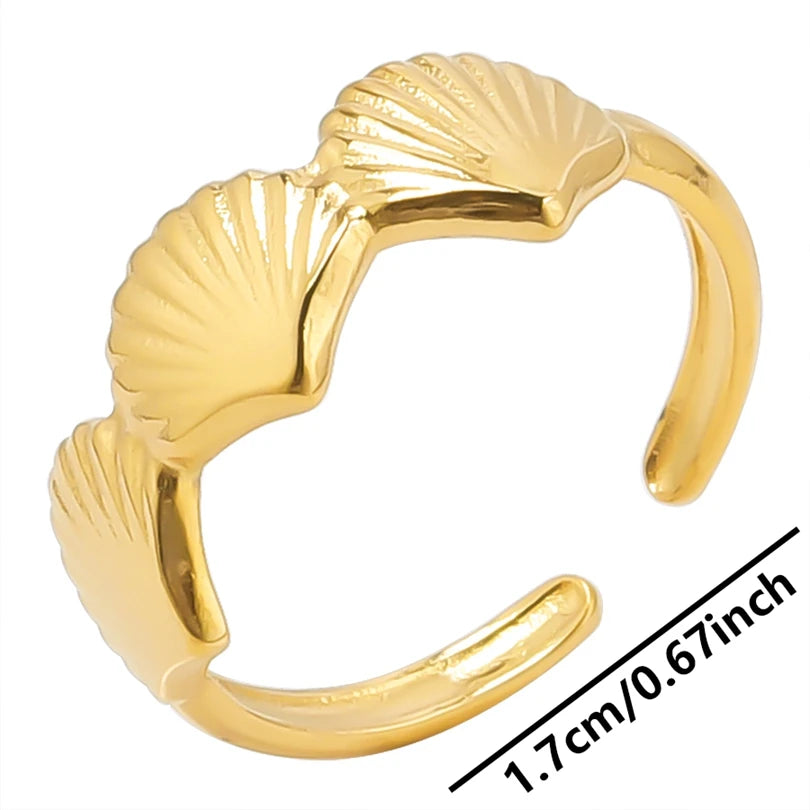 Fashion 5pcs/lot Marine Jewelry Sea Animals Conch Starfish Shell Rings Stainless Steel Rings Jellyfish Scallop Oceans Women Gift