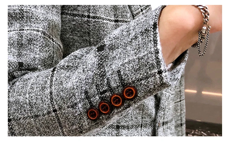 Spring and Autumn New Boutique Japanese Style Print Stand Collar Mens Casual Jacket Slim Male Coat Male Plaid Suit Jacket Blazer