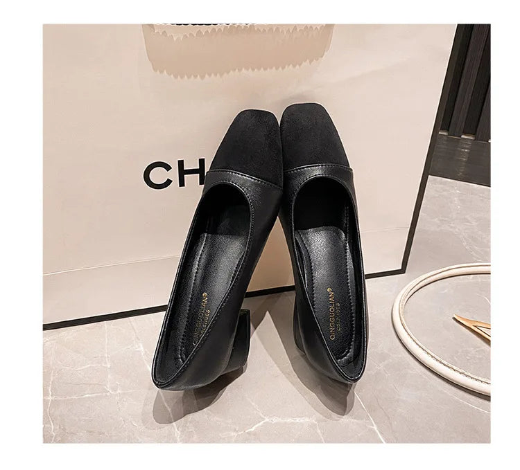 Woman Elegant Square Toe 3cm High High Heels Cute Beige Shallow Mouth Heel Female Shoes Barefoot Color Blocking Birken Shoes