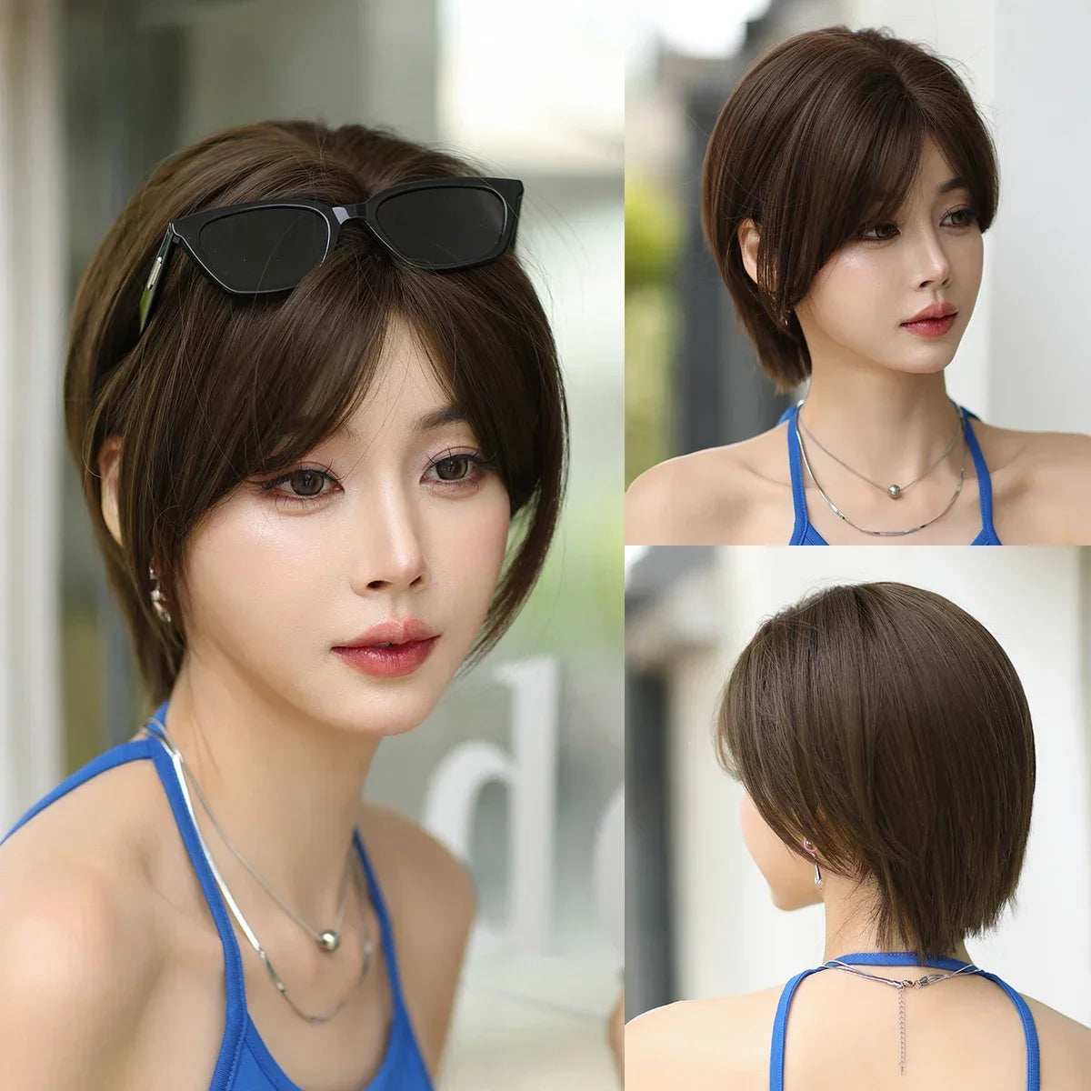 NAMM High Density Synthetic Middle Part Blonde White Wig For Women Daily Short Wavy Bob Wigs With Curtain Bangs Glueless Wig