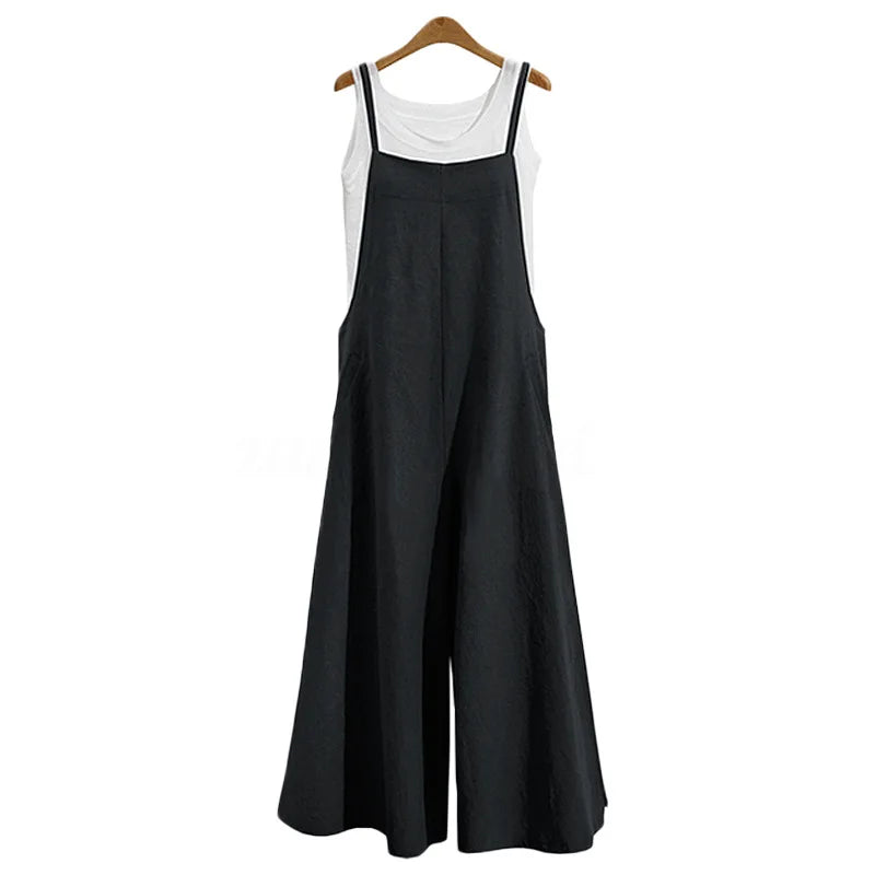 Women Loose Casual Playsuit Trousers Wide Leg Pants Overalls Baggy Romper Lady Chic Summer Sleeveless Cotton Loose Jumpsuits 5XL