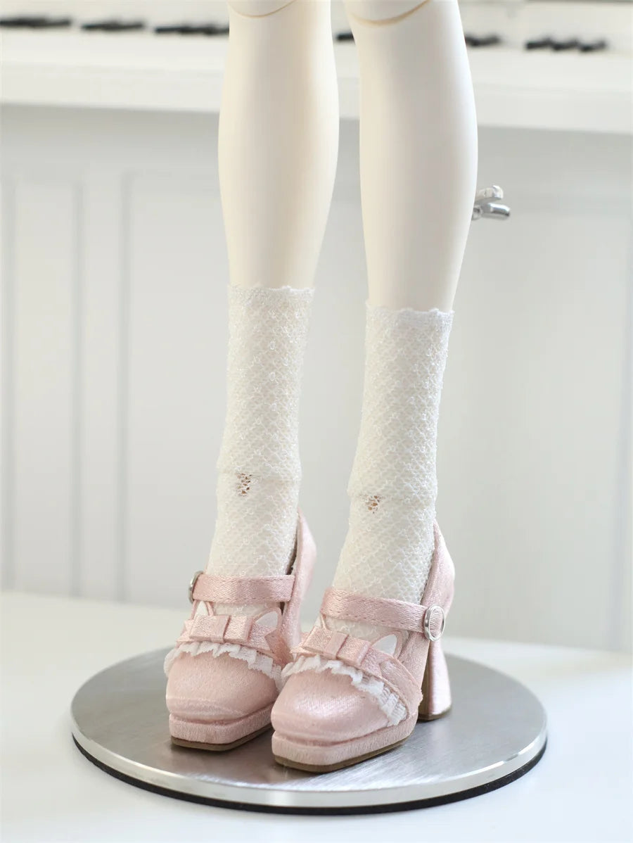 BJD Doll Shoes Toys GL/DFH 1/4 Girls High Heels Square Toe Pink White Black Soft Silk Elegant Glossy Leather Doll Accessories