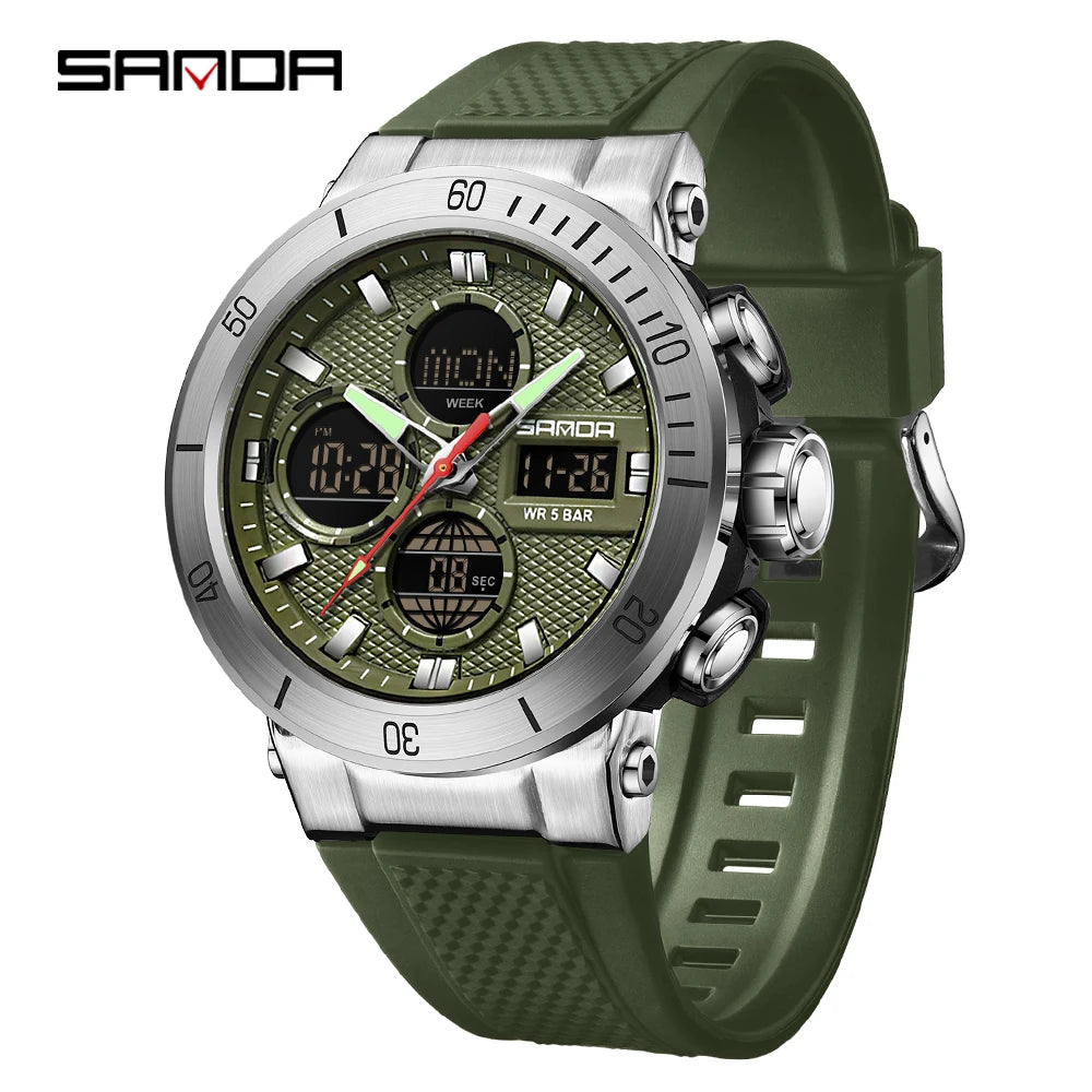 Fashion SANDA 2025 Top Brand 6191 Men New Countdown Stopwatch Waterproof Light Electronic Alarm Clock Time Led Digital Watches