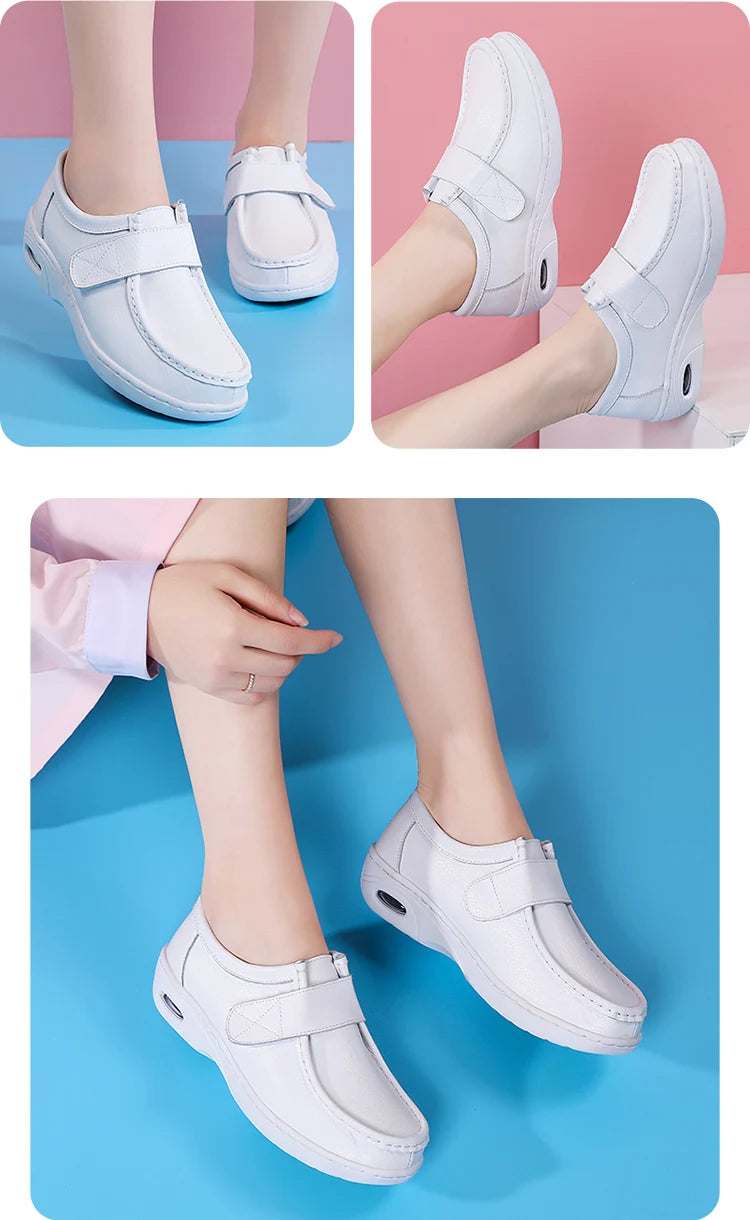 STRONGSHEN Women Platform Wedges Casual White Shoes Soft Nurse Work Shoes Hollow Out Breathable Comfort Non-slip Nursing Shoes