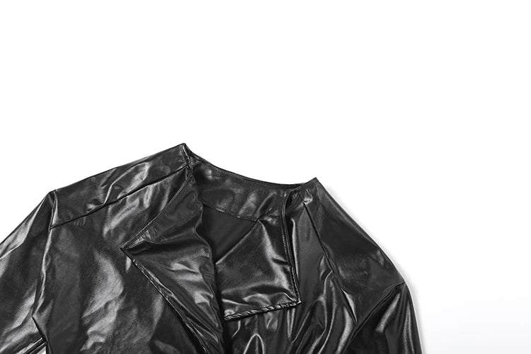 Weird Puss Faux Leather Crop Jacket Women Cross Neck Hipster Single Button Irregular Fall Trend Wild Basic Sexy Streetwear Coat