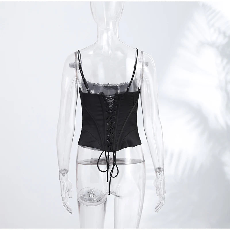 Sexy Satin Fish-bone Corset Women Slim Sleeveless Waist-cinching Spaghetti Strap Tank Tops 2026 New Ladies Spring Summer Outwear