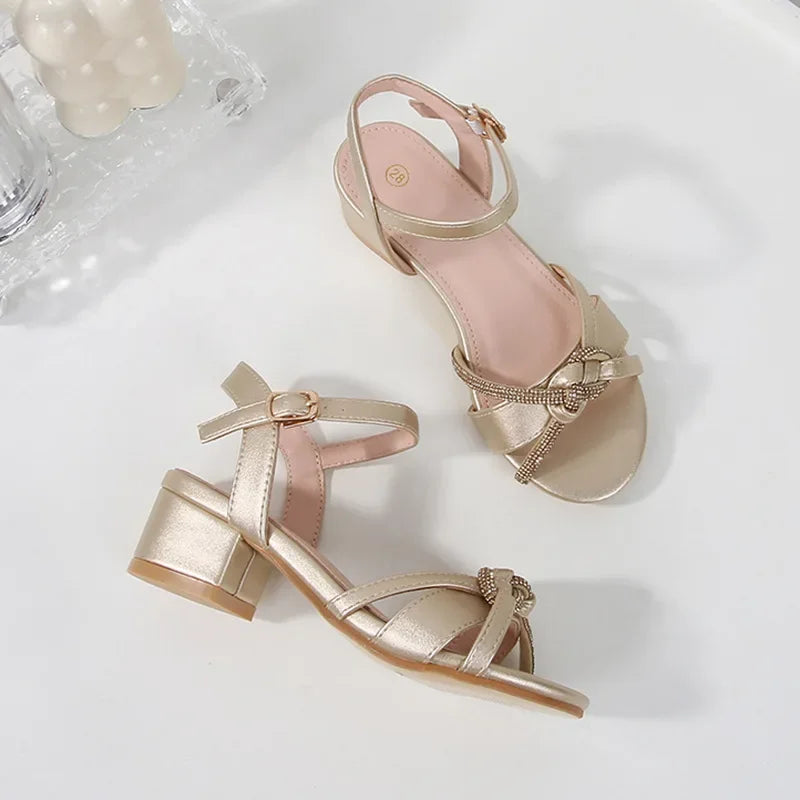 Children's Sandals 2025 Summer New Kids' Crystal High Heels Soft Sole Casual Fashion Girls' Princess Shoes 3-10 Years Old