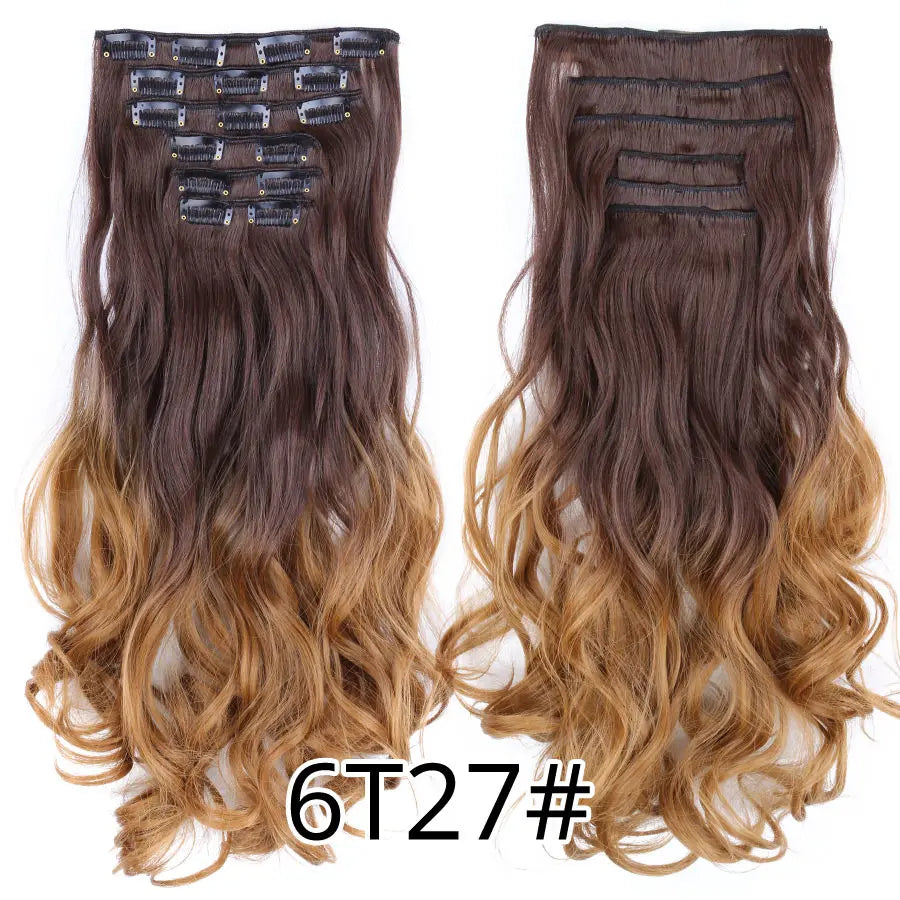 22 Inches Synthetic Long Straight Hairstyle 16 Clips 6Pcs/Set Hair Extensions Blonde Black Hairpieces Heat Resistant For Women