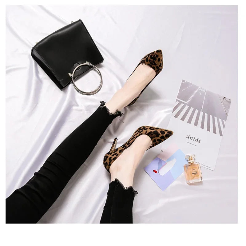 Autumn Sexy Leopard Print Women's Shoes High Heels 6-10CM Elegant Office High Heels Women's Sandals Pointed Luxury Single Shoes