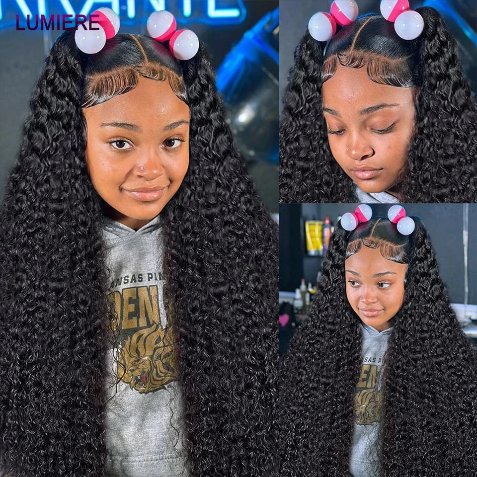 32" Deep Wave 100% Human Hair Bundle With Closure Fontal HD Transparent Curly 3 Bundles Human Hair Weavings And Closure Vietname