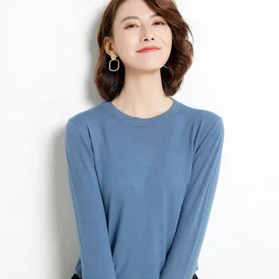 Autumn Winter Women's Sweater O-neck Cashmere Solid Pullovers Slim Bottoming Shirt Long Sleeve Casual Basic Pull Femme Sweater