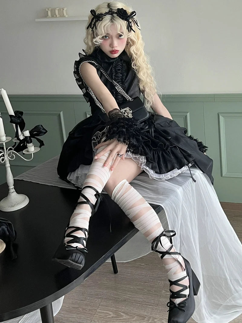 2025 Minuet Pink Mary Jane High Heels Lolita Thick Heel Satin Ribbon Ballet Sandals For Women Pumps