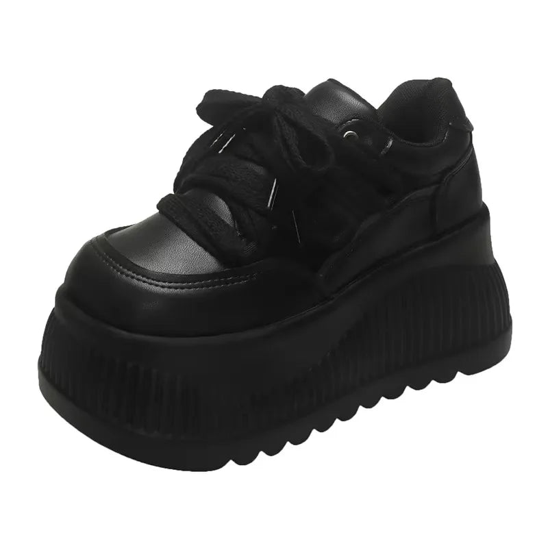 8.5CM New Synthetic Microfiber Leather Women Platform Wedge Ladies Chunky Sneakers 2024 High Brand Fashion Vulcanize Pumps Shoes
