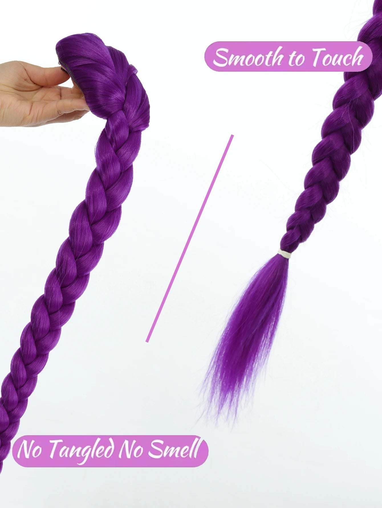 Synthetic 26inch Long Ponytail with Clips Braided Purple Hair Ponytail Rumi Costume Hairstyle for Kids Girls Halloween Christmas