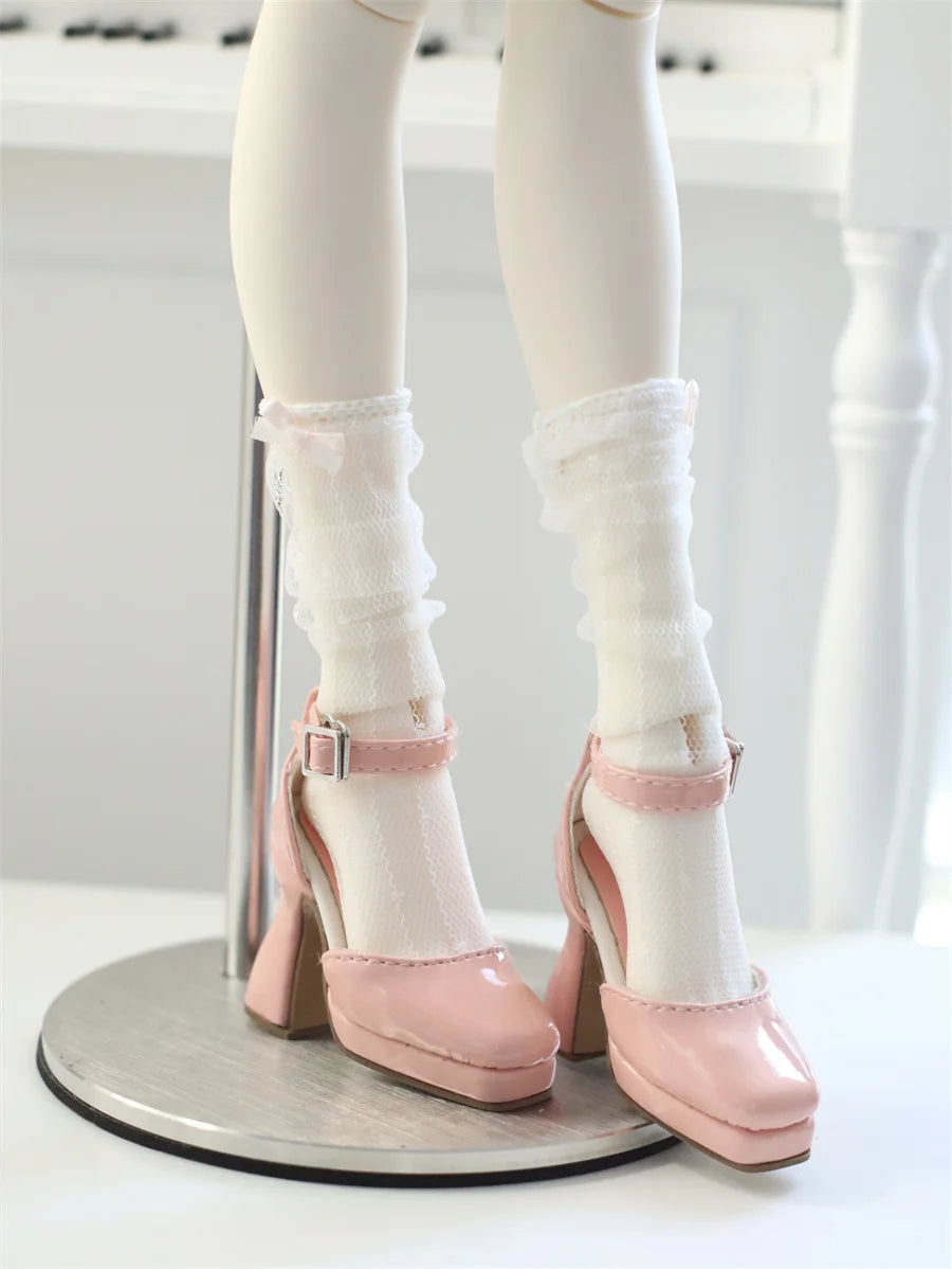 BJD Doll Shoes Toys GL/DFH 1/4 Girls High Heels Square Toe Pink White Black Soft Silk Elegant Glossy Leather Doll Accessories