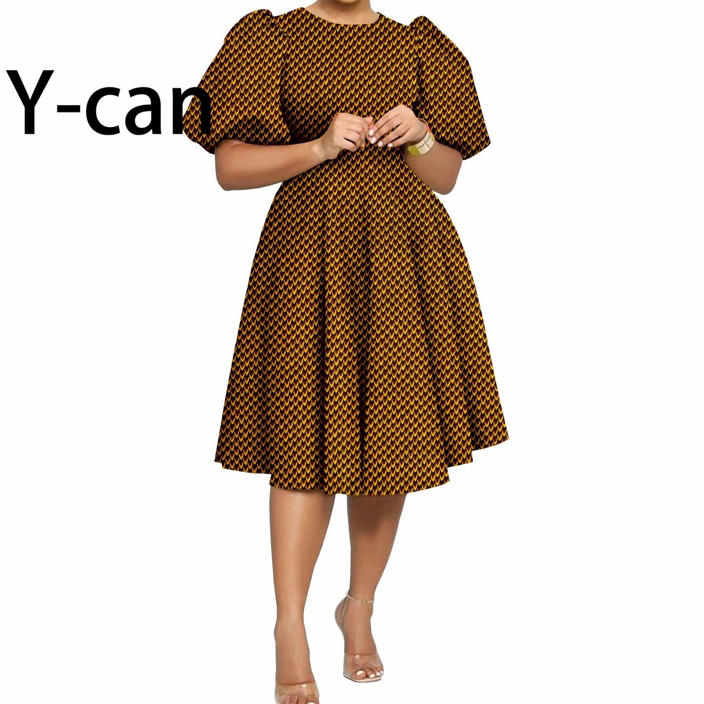 African Clothes for Women Girl Lady Dress Skirt Short Bubble Sleeve Blow the Knee Fashion Causal Bazin Riche Ankara Y2325085