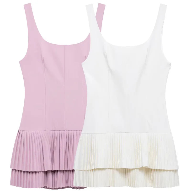 HXAO Pleated Slip Dress Womens Dresses Summer 2025 Sexy Mini White Backless Dress Elegant Party Dresses Solid Short Vestidos 066